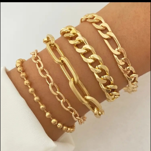 GORGEOUS GOLD CHUNKY BRACELETS - SET OF FIVE - Picture 2 of 3